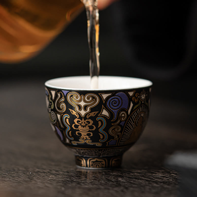 Nimara Ritual Black Thangka Buddha Auspicious Clouds Teacup Kung Fu Tea Cup