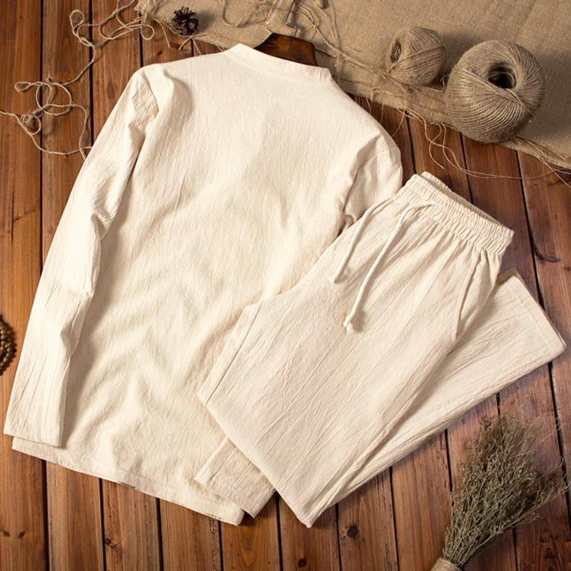 Nimara Ritual Pure Color Long Sleeve Top Pants Clothing Men's Set