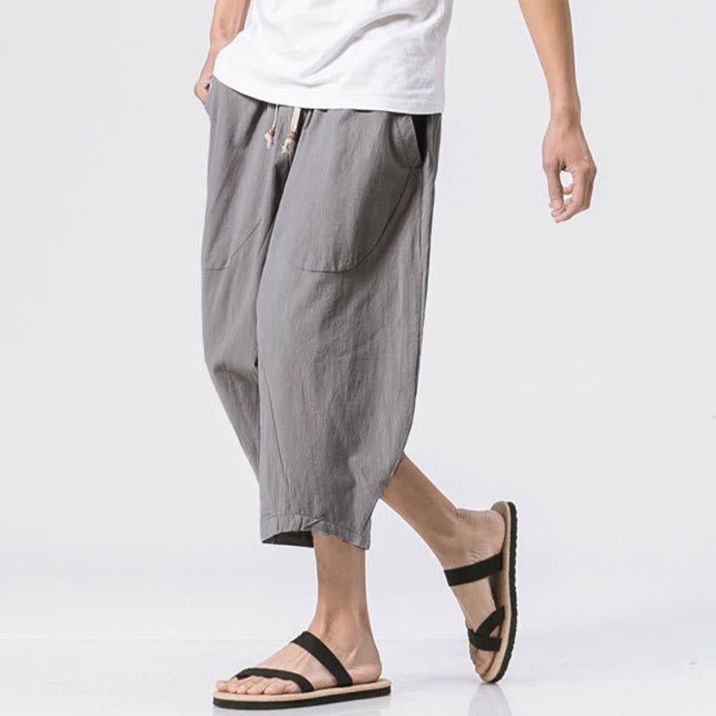 Nimara Ritual Summer Casual Simple Plain Design 7-8 Length Men's Drawstring Pants With Pockets
