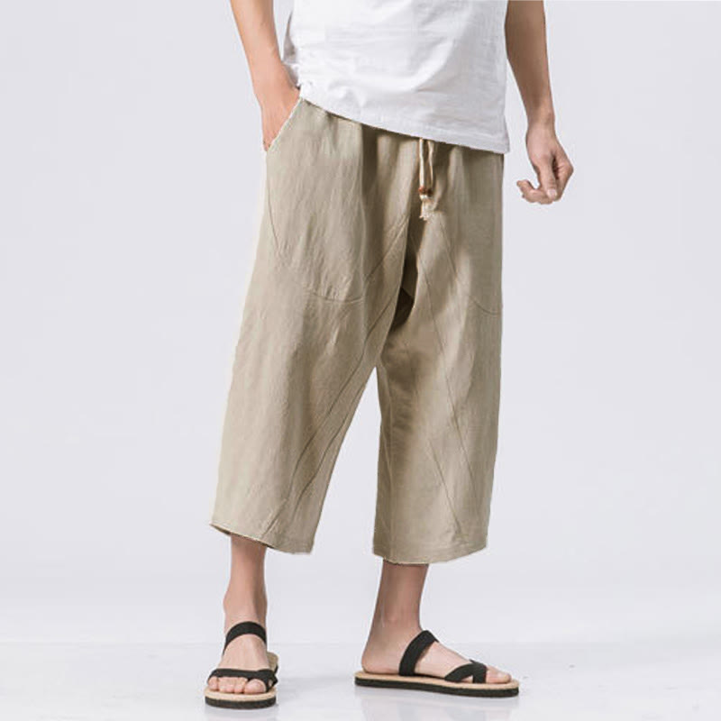 Nimara Ritual Summer Casual Simple Plain Design 7-8 Length Men's Drawstring Pants With Pockets