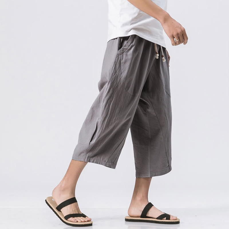 Nimara Ritual Summer Casual Simple Plain Design 7-8 Length Men's Drawstring Pants With Pockets