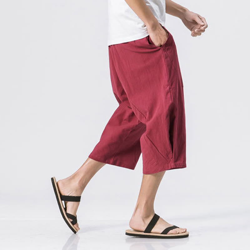 Nimara Ritual Summer Casual Simple Plain Design 7-8 Length Men's Drawstring Pants With Pockets