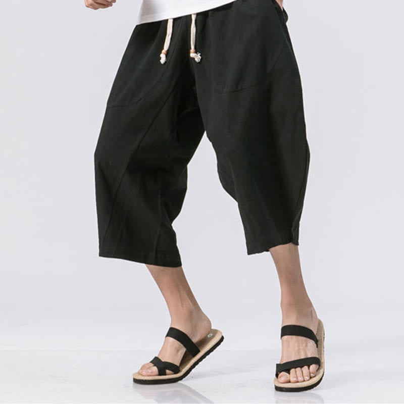 Nimara Ritual Summer Casual Simple Plain Design 7-8 Length Men's Drawstring Pants With Pockets