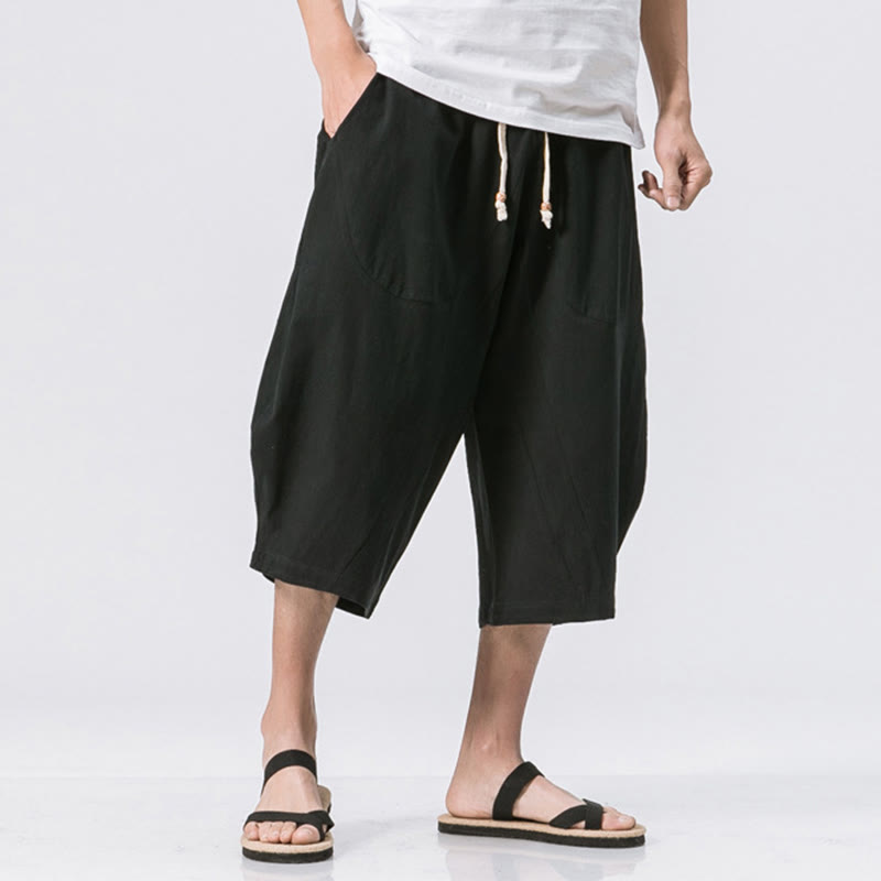Nimara Ritual Summer Casual Simple Plain Design 7-8 Length Men's Drawstring Pants With Pockets