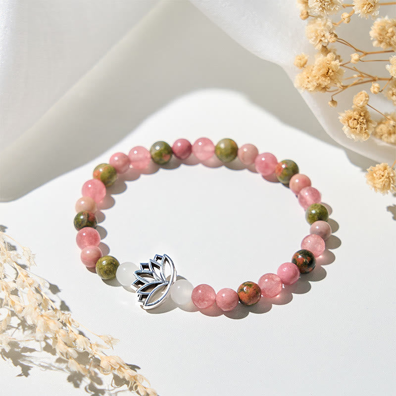 Nimara Ritual Rhodonite Unakite Beads Lotus Healing Bracelet