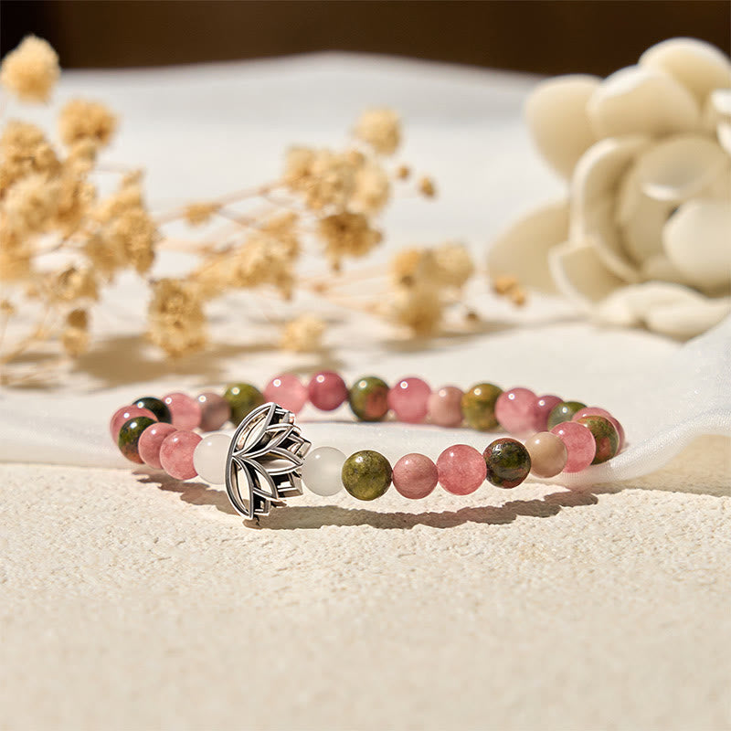 Nimara Ritual Rhodonite Unakite Beads Lotus Healing Bracelet