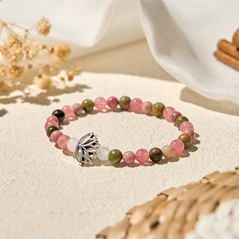 Nimara Ritual Rhodonite Unakite Beads Lotus Healing Bracelet