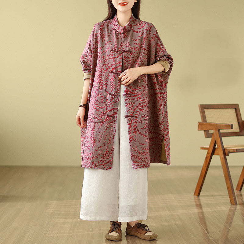 Nimara Ritual Frog-button Vine Leaves Women's Coat With Pockets