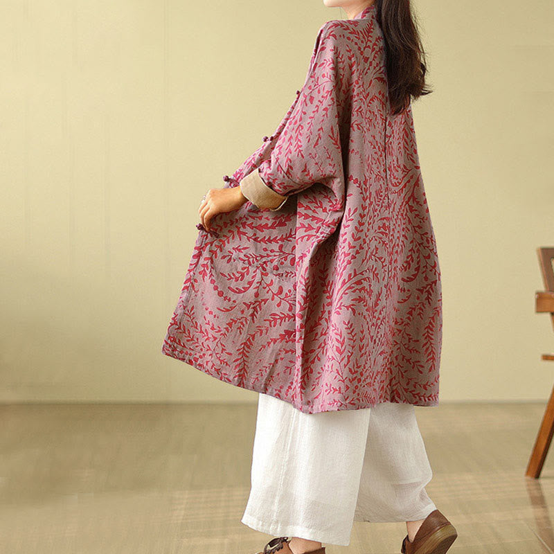 Nimara Ritual Frog-button Vine Leaves Women's Coat With Pockets