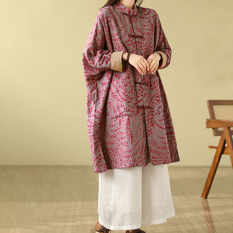 Nimara Ritual Frog-button Vine Leaves Women's Coat With Pockets