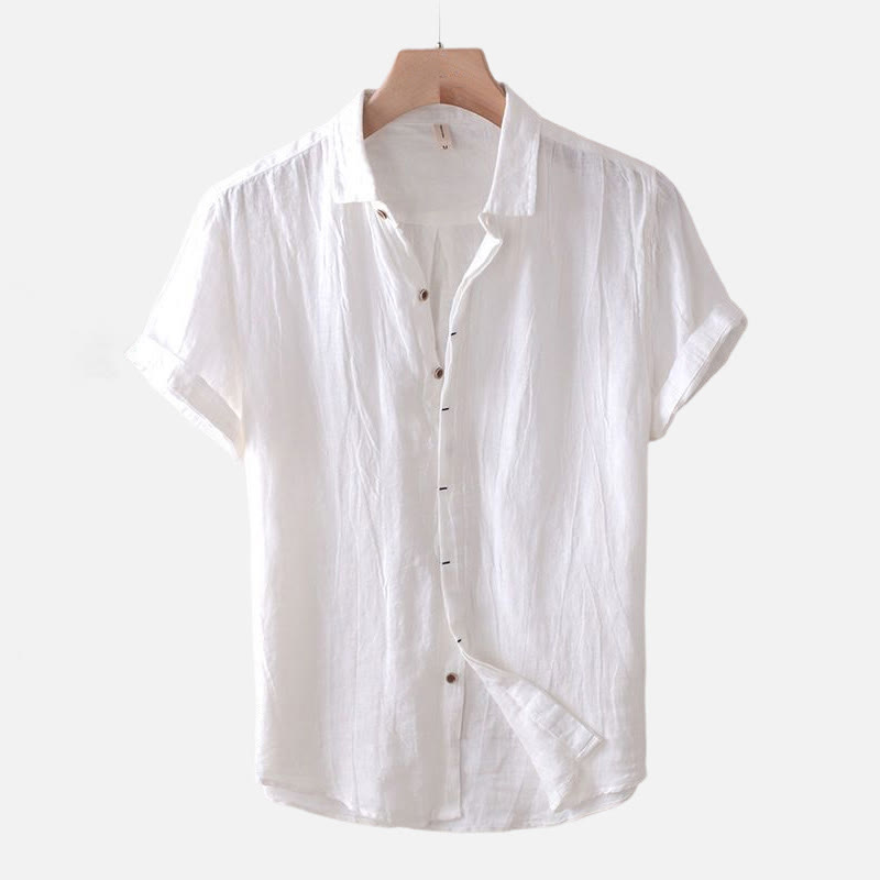 Nimara Ritual Men's Shirt Solid Color Lapel Top Short Sleeve Comfy Button Crease Cotton Linen Shirt