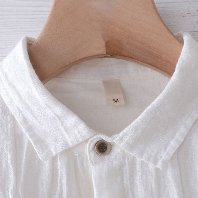 Nimara Ritual Men's Shirt Solid Color Lapel Top Short Sleeve Comfy Button Crease Cotton Linen Shirt