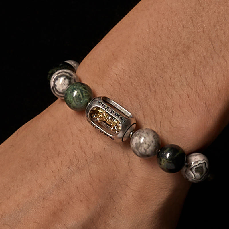 Nimara Ritual Natural Grey Jasper Kambamba Jasper Om Mani Padme Hum Formless Buddha Healing Bracelet