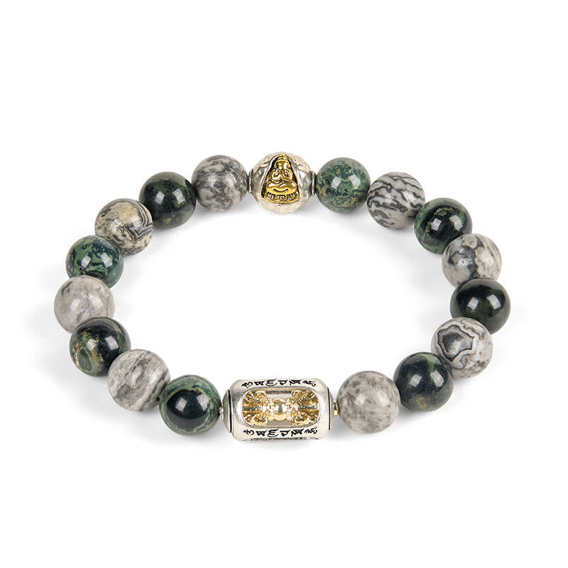 Nimara Ritual Natural Grey Jasper Kambamba Jasper Om Mani Padme Hum Formless Buddha Healing Bracelet
