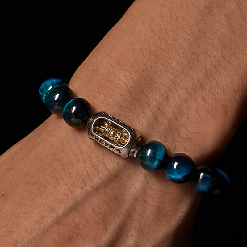 Nimara Ritual Natural Blue Tiger Eye Om Mani Padme Hum Strength Bracelet