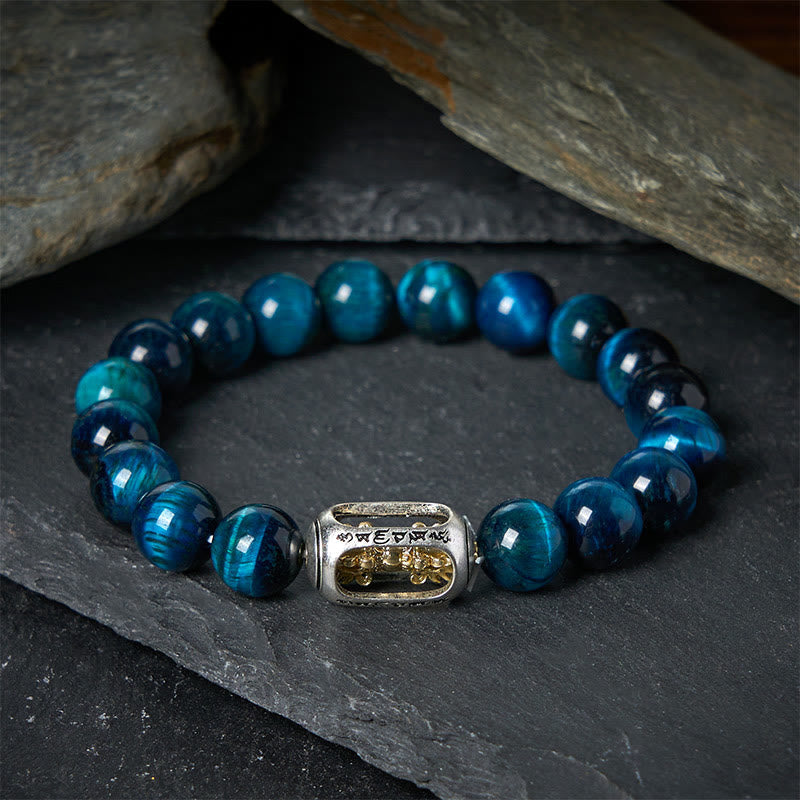 Nimara Ritual Natural Blue Tiger Eye Om Mani Padme Hum Strength Bracelet