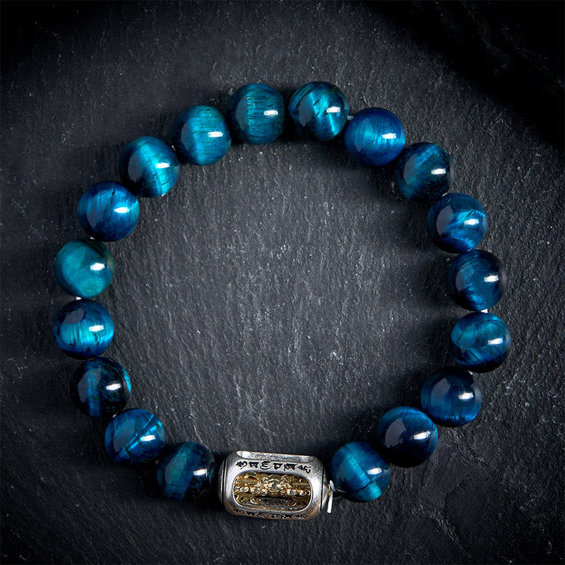 Nimara Ritual Natural Blue Tiger Eye Om Mani Padme Hum Strength Bracelet