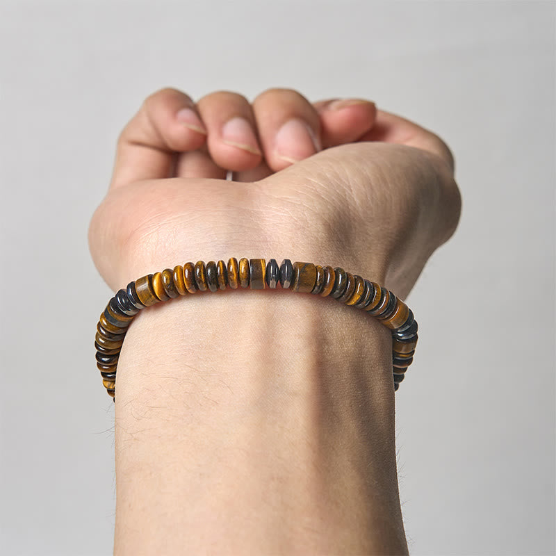 Nimara Ritual Small Black Obsidian Green Aventurine Grey Jasper Tiger Eye Strength Rope Bracelet