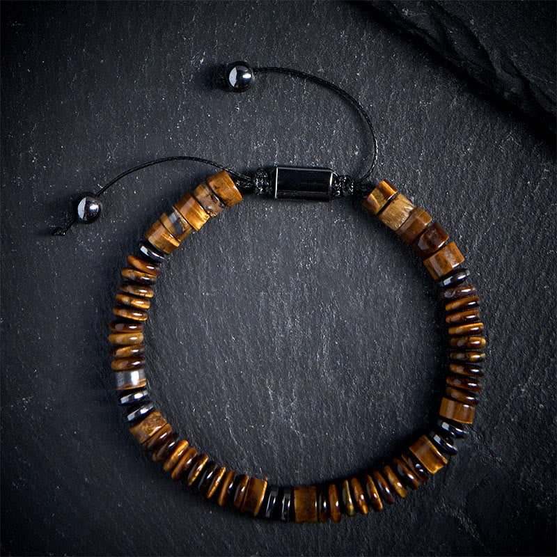 Nimara Ritual Small Black Obsidian Green Aventurine Grey Jasper Tiger Eye Strength Rope Bracelet