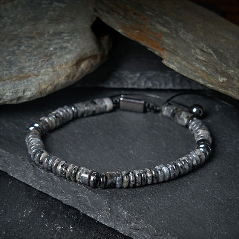 Nimara Ritual Small Black Obsidian Green Aventurine Grey Jasper Tiger Eye Strength Rope Bracelet