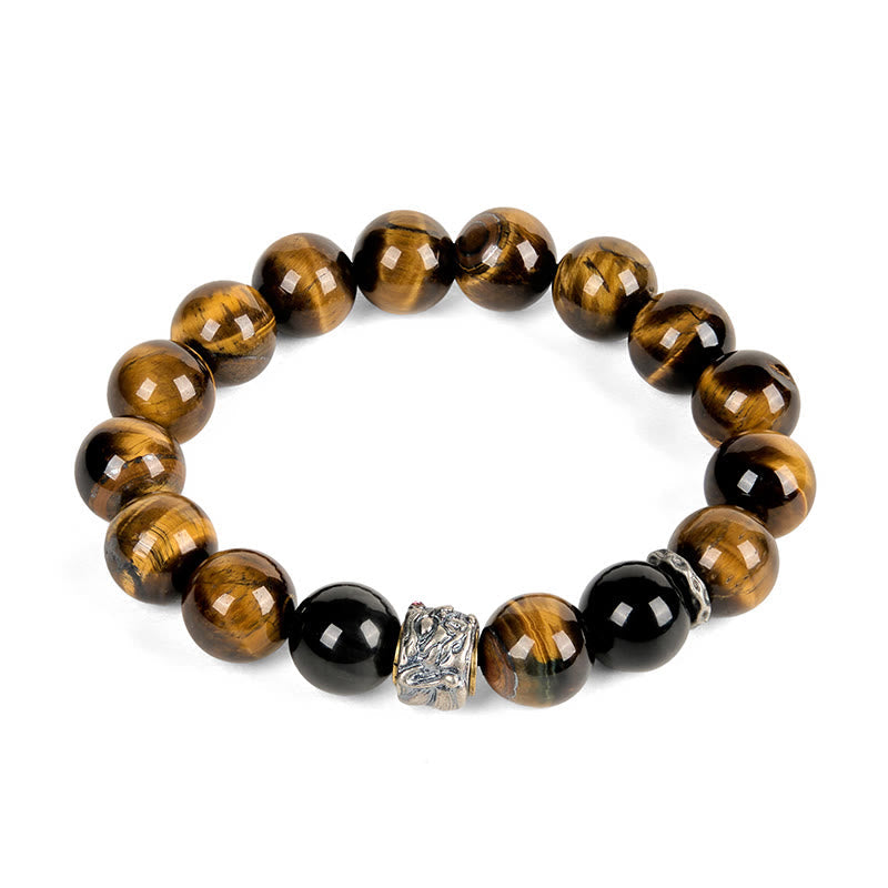 Nimara Ritual Tiger Eye Silver Sheen Obsidian Meditation Buddha Head Protection Bracelet