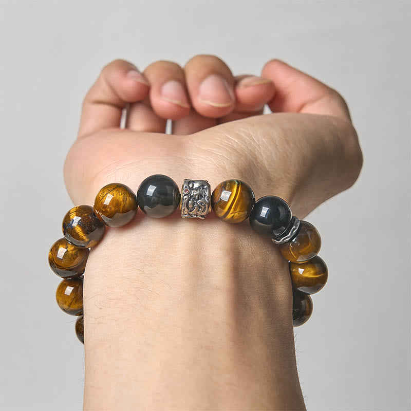 Nimara Ritual Tiger Eye Silver Sheen Obsidian Meditation Buddha Head Protection Bracelet