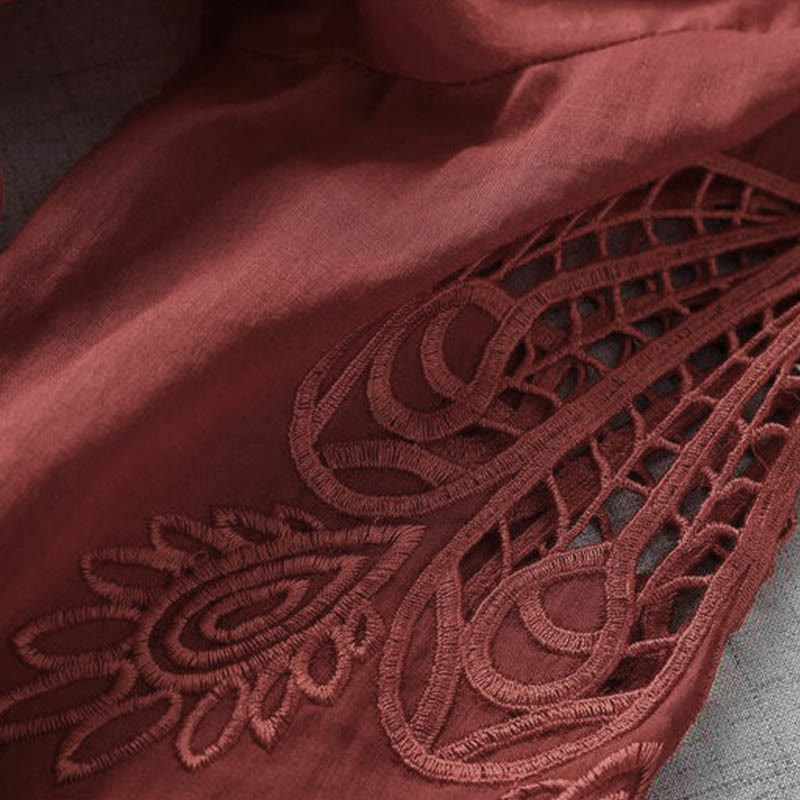 Nimara Ritual Embroidery Patchwork Long Puff Sleeve Drawstring Midi Dress With Pockets
