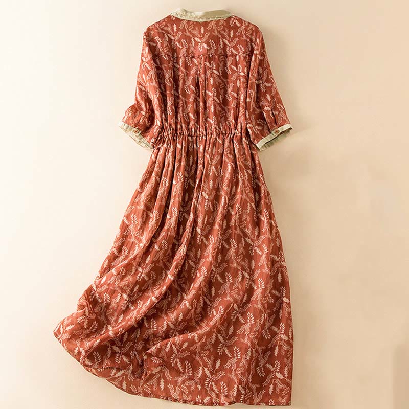 Nimara Ritual Half Sleeve Color Contrast Floral Pattern Midi Dress With Pockets
