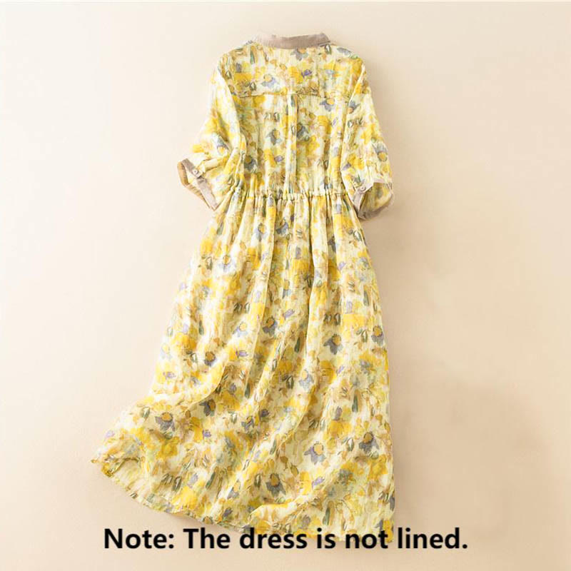 Nimara Ritual Half Sleeve Color Contrast Floral Pattern Midi Dress With Pockets