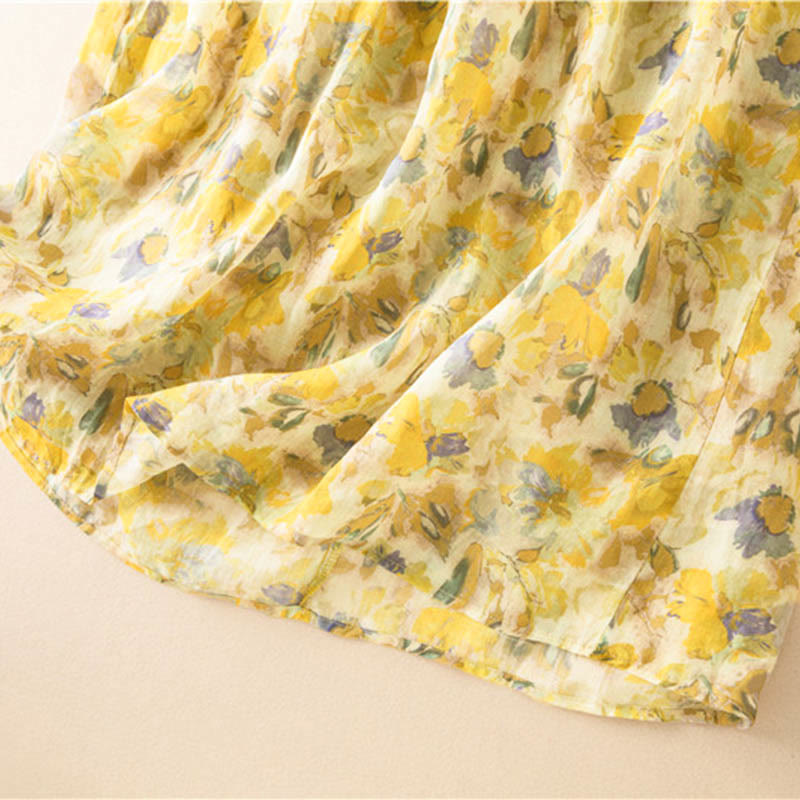 Nimara Ritual Half Sleeve Color Contrast Floral Pattern Midi Dress With Pockets