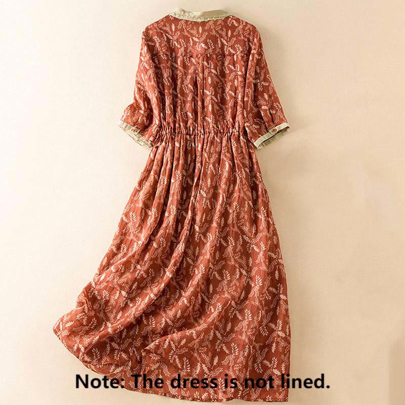 Nimara Ritual Half Sleeve Color Contrast Floral Pattern Midi Dress With Pockets