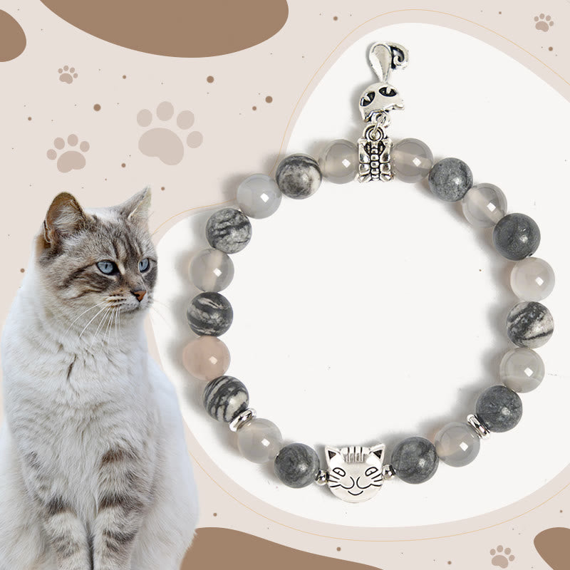 Nimara Ritual Birman Cat Natural Grey Jasper Agate Bead Healing Bracelet