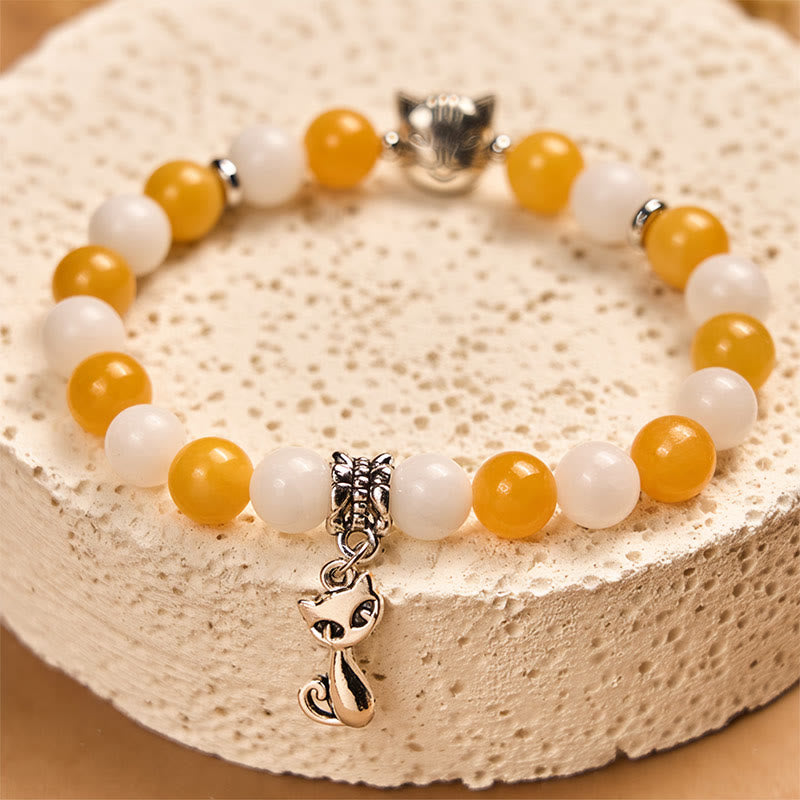 Nimara Ritual Orange White Tabby Cat Yellow Chalcedony White Chalcedony Peace Bracelet