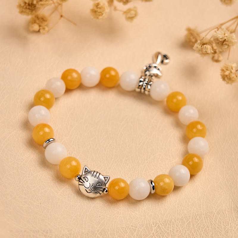 Nimara Ritual Orange White Tabby Cat Yellow Chalcedony White Chalcedony Peace Bracelet