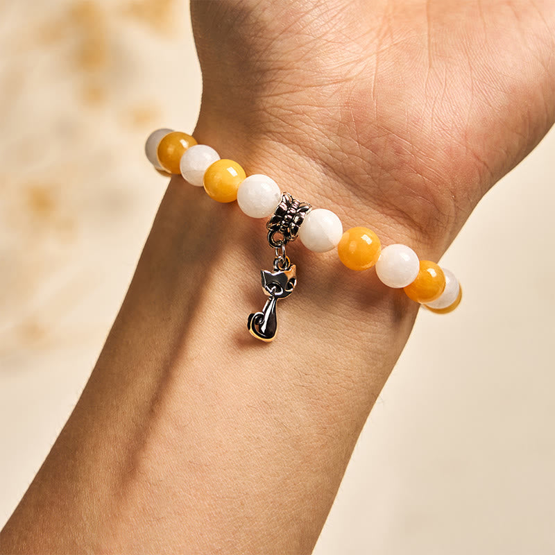Nimara Ritual Orange White Tabby Cat Yellow Chalcedony White Chalcedony Peace Bracelet
