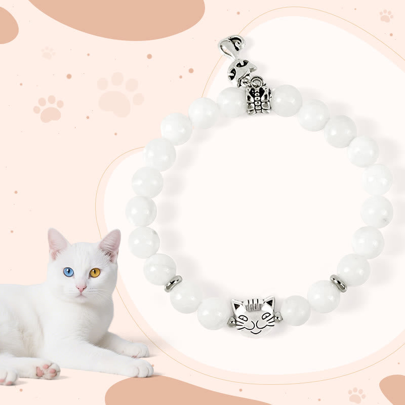 Nimara Ritual White Cat Natural White Chalcedony Bead Positive Bracelet