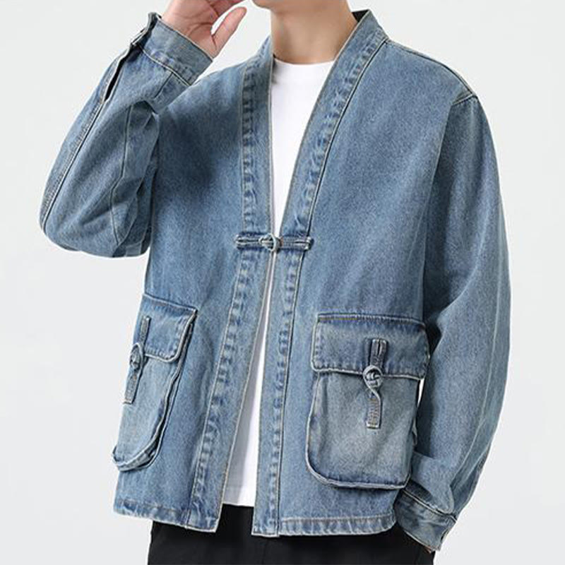 Nimara Ritual Denim Button Design Men's Cotton Long Sleeve Jacket With Pockets