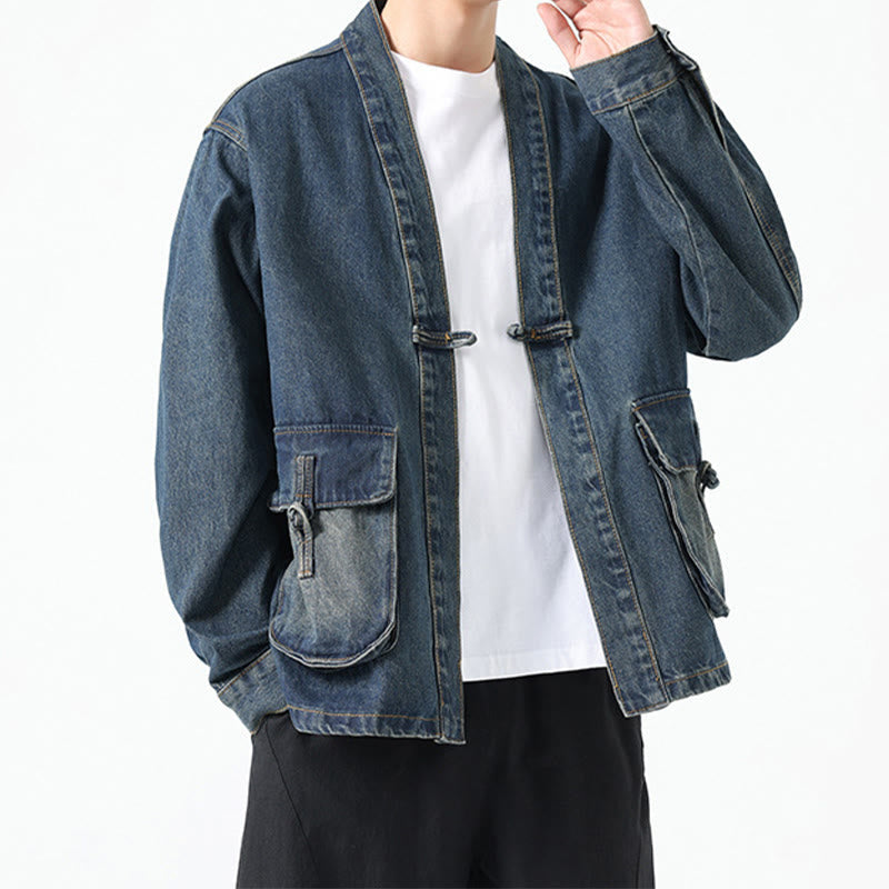 Nimara Ritual Denim Button Design Men's Cotton Long Sleeve Jacket With Pockets