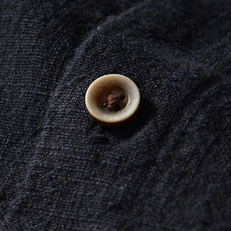Nimara Ritual Fall Solid Long Sleeve Buttons Men's Ramie Cotton Shirt With Pockets