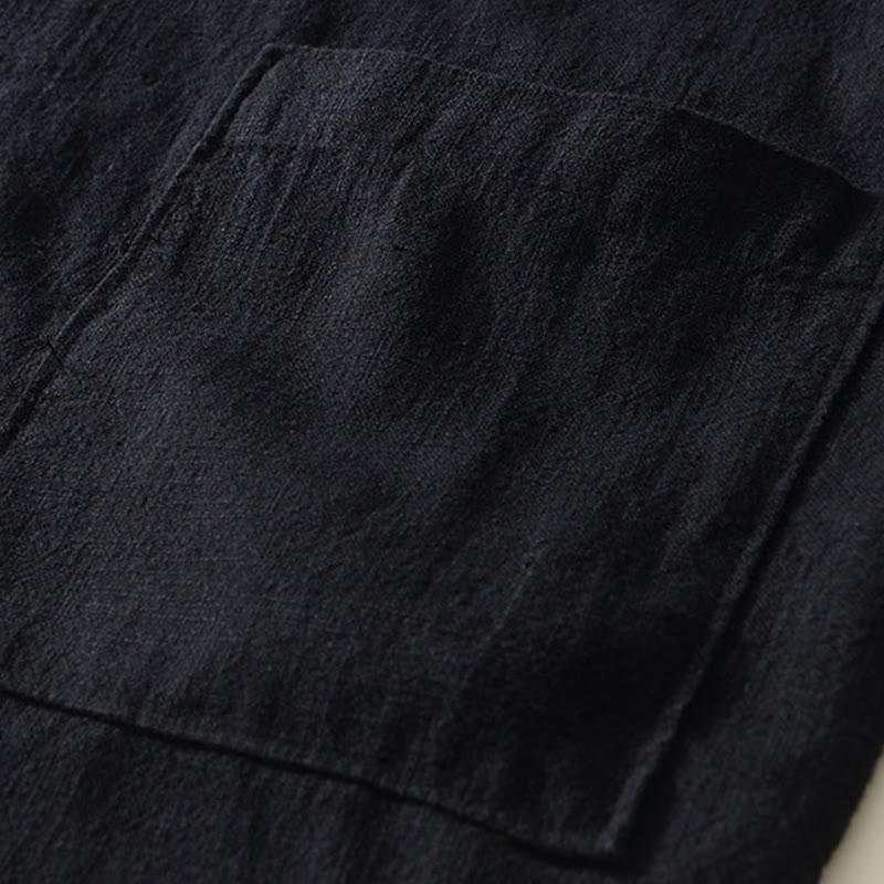 Nimara Ritual Fall Solid Long Sleeve Buttons Men's Ramie Cotton Shirt With Pockets