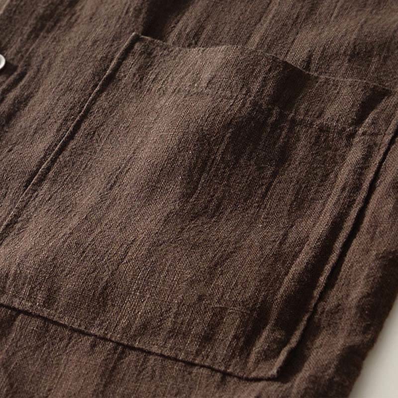 Nimara Ritual Fall Solid Long Sleeve Buttons Men's Ramie Cotton Shirt With Pockets
