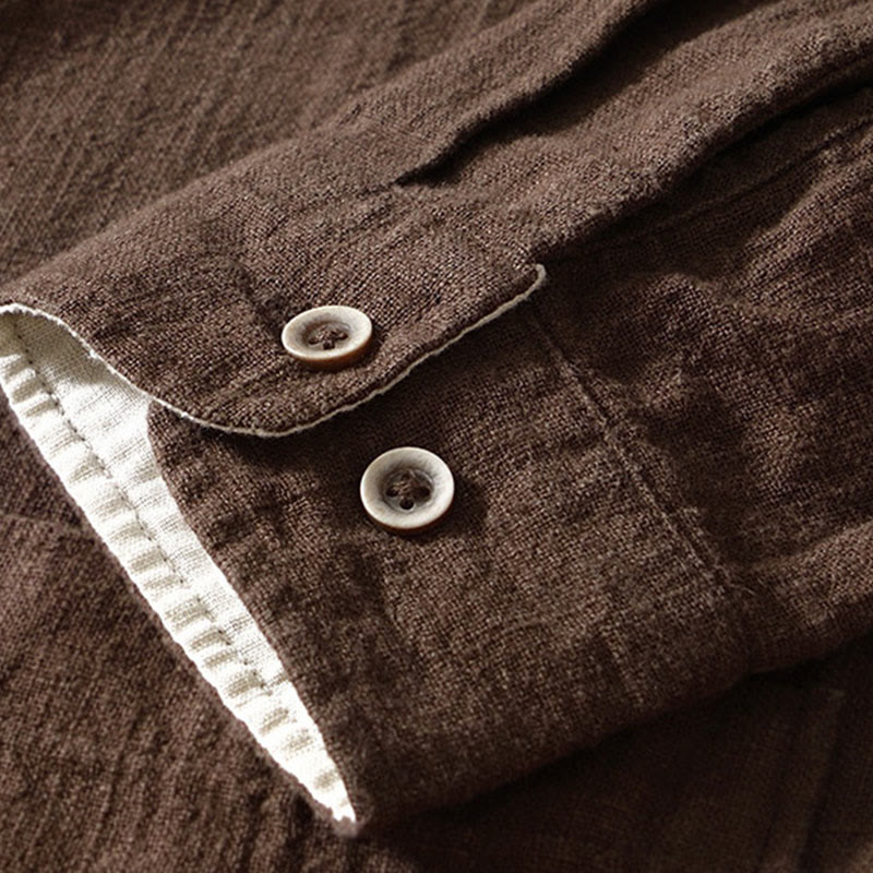 Nimara Ritual Fall Solid Long Sleeve Buttons Men's Ramie Cotton Shirt With Pockets