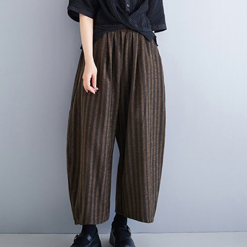 Nimara Ritual Casual 7-8 Length Corduroy Stripes Women's Polyester Wide Leg Pants With Pockets