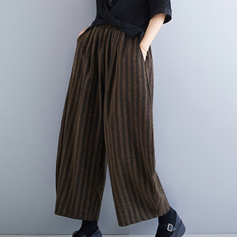 Nimara Ritual Casual 7-8 Length Corduroy Stripes Women's Polyester Wide Leg Pants With Pockets