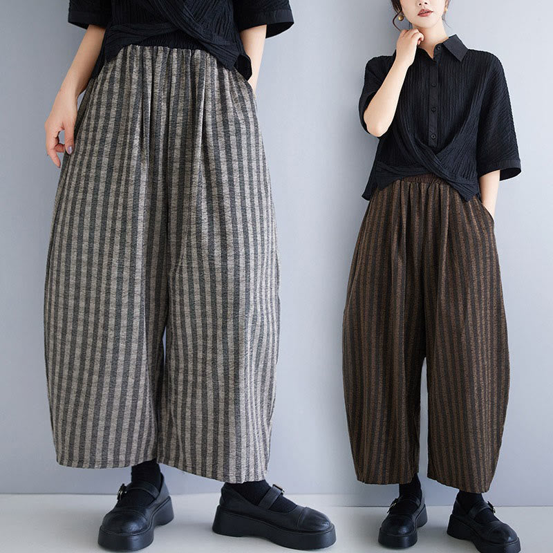 Nimara Ritual Casual 7-8 Length Corduroy Stripes Women's Polyester Wide Leg Pants With Pockets