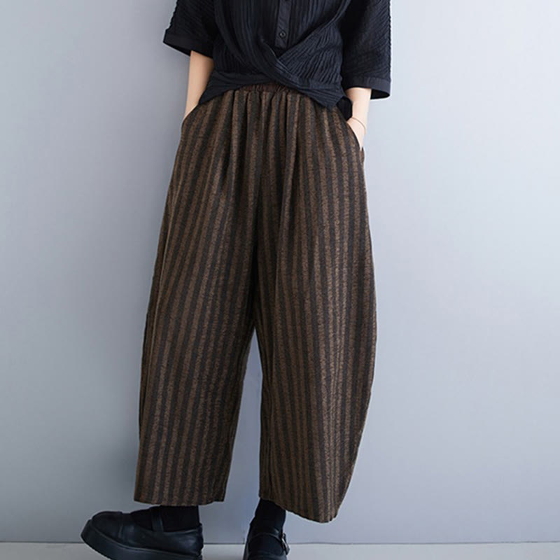 Nimara Ritual Casual 7-8 Length Corduroy Stripes Women's Polyester Wide Leg Pants With Pockets