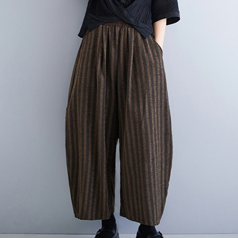 Nimara Ritual Casual 7-8 Length Corduroy Stripes Women's Polyester Wide Leg Pants With Pockets