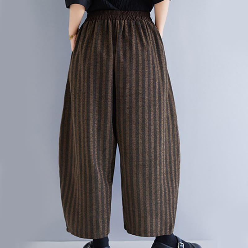 Nimara Ritual Casual 7-8 Length Corduroy Stripes Women's Polyester Wide Leg Pants With Pockets