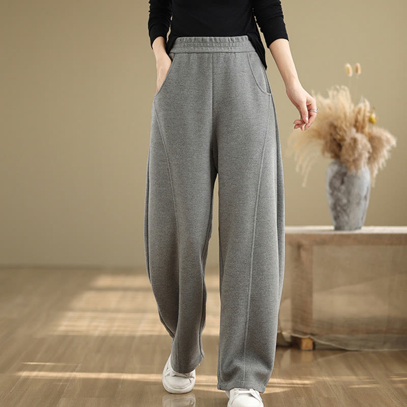 Nimara Ritual Casual Thickening Women's Polyester Straight Leg Pants With Pockets