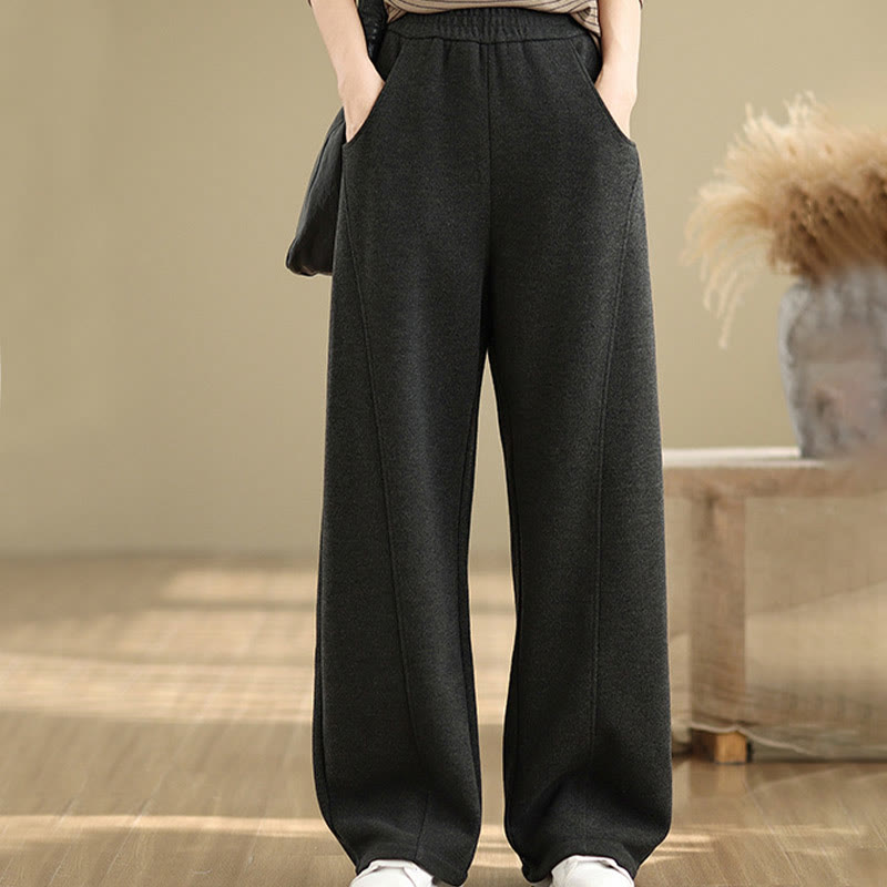 Nimara Ritual Casual Thickening Women's Polyester Straight Leg Pants With Pockets